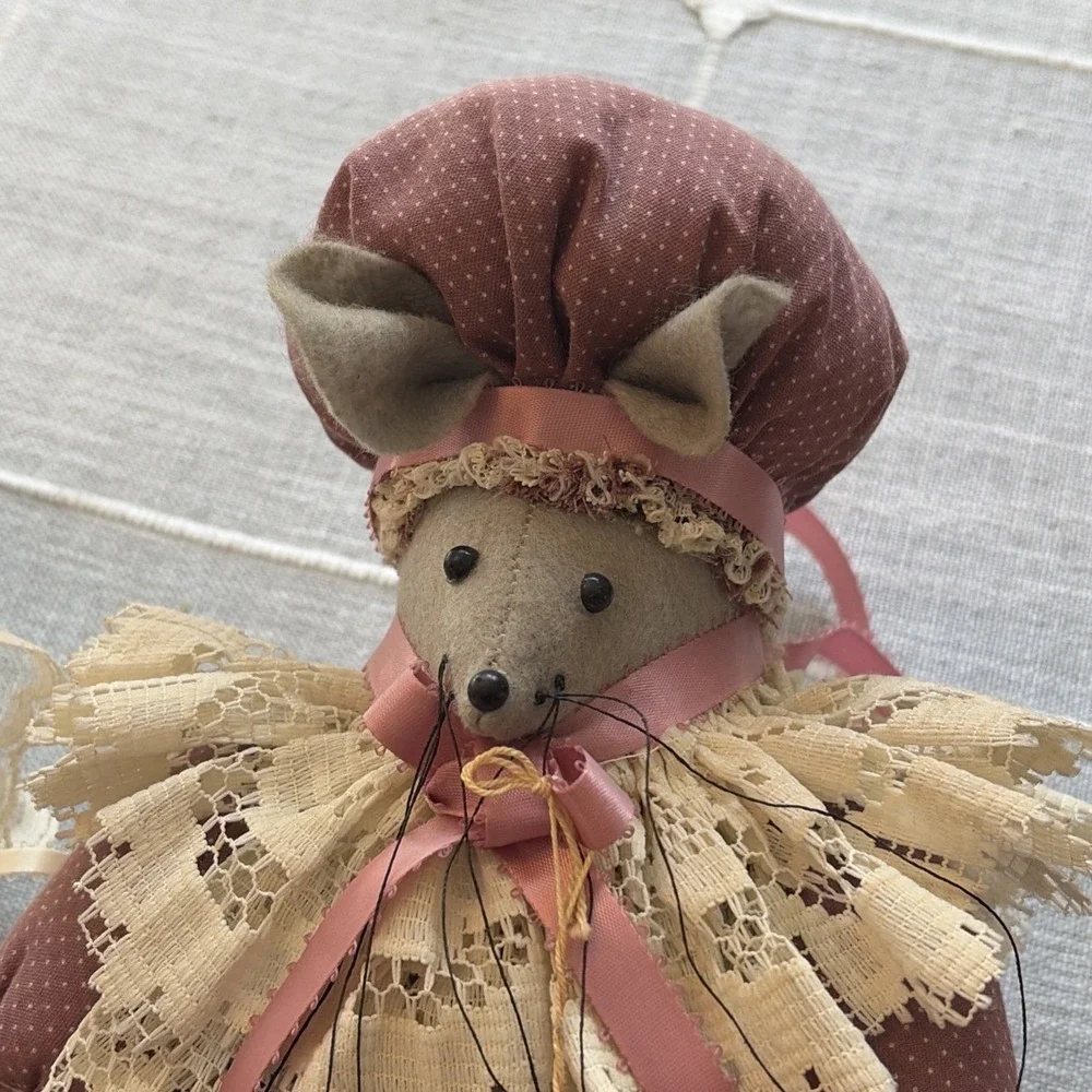 Vintage‎ Handmade Kitchen Mouse Lady Plush Figures X 2